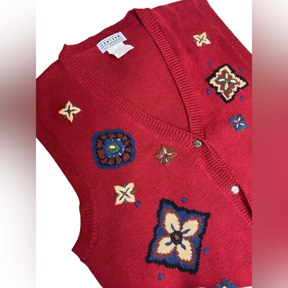 Vintage Jantzen Classics Sweater Vest Women’s XL Embroidered Floral Pattern 90s